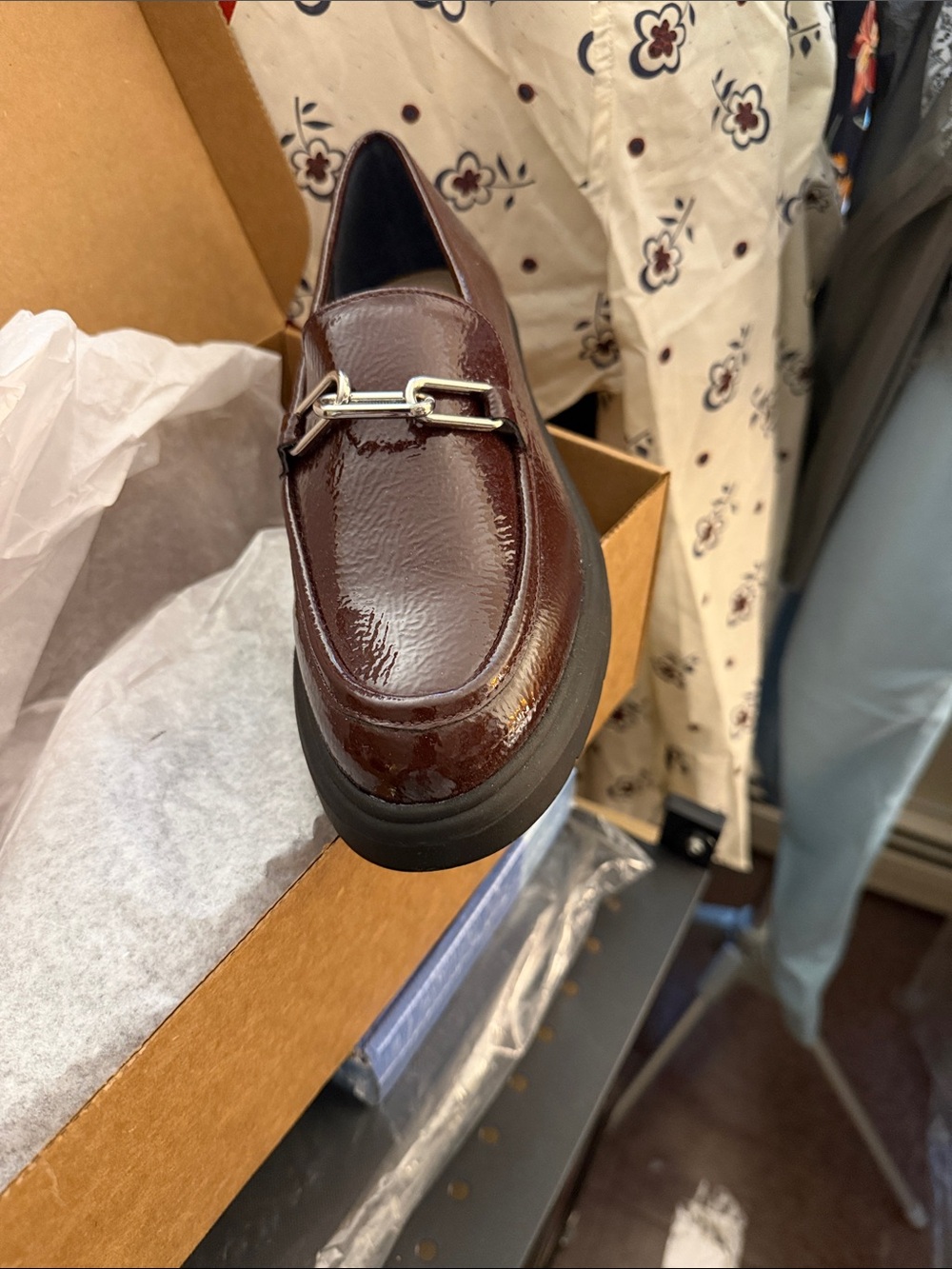 Alfani Men's Burgundy Patent Loafer with Silver Bit